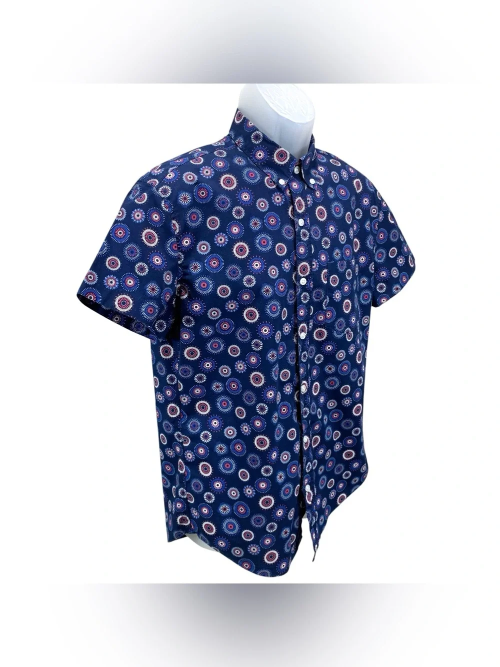 J.Crew Flex Washed Men’s Button Down Shirt‎ Blue Firework Print Slim Fit Medium